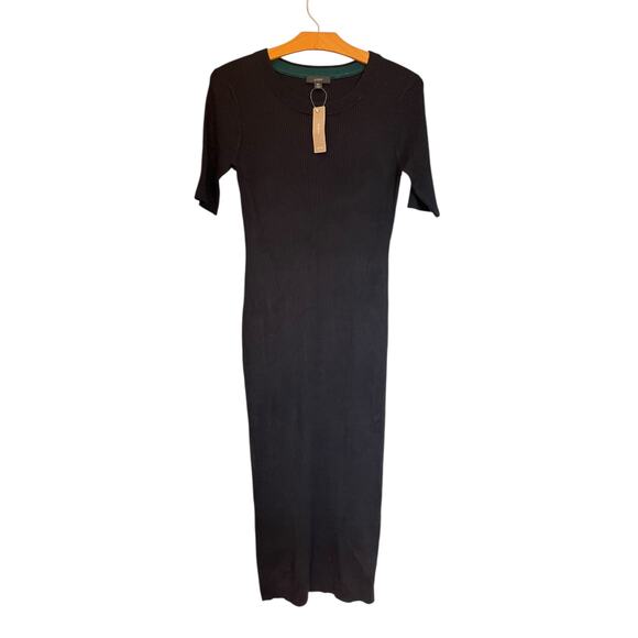 NWT J. Crew Ribbed Knit Midi Dress Black Short Sleeve Classic Office Formal XS - Picture 2 of 10